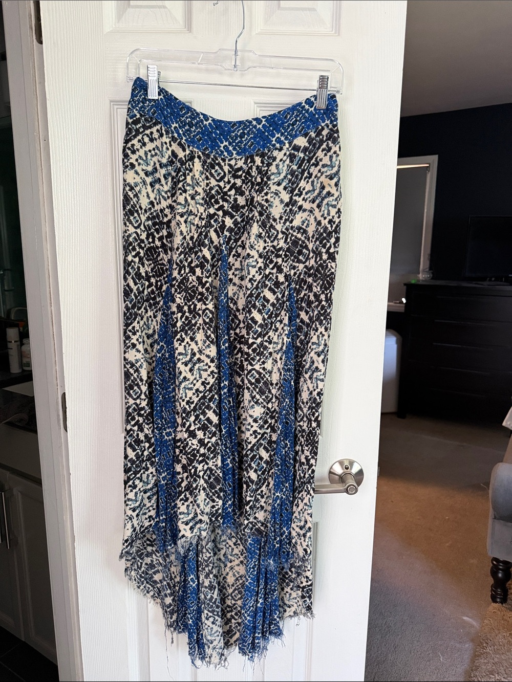 Free People Blue and White High-Low Maxi Skirt